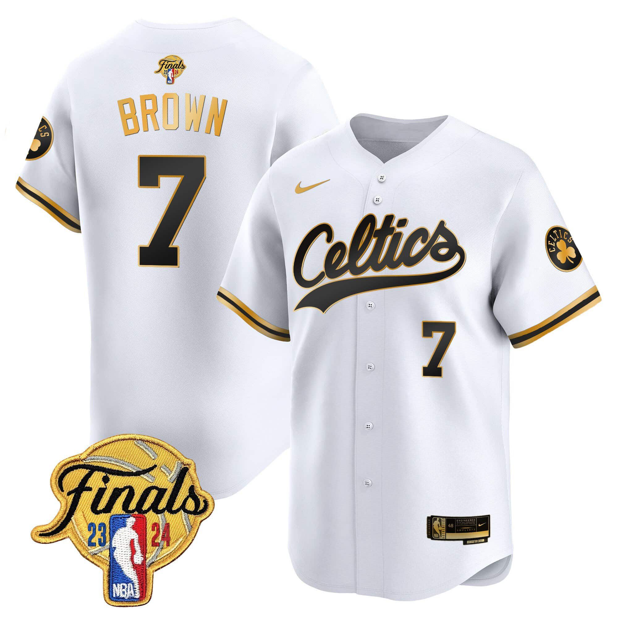 Men Boston Celtics #7 Brown White 2024 Nike Finals Patch Baseball NBA Jersey->boston celtics->NBA Jersey